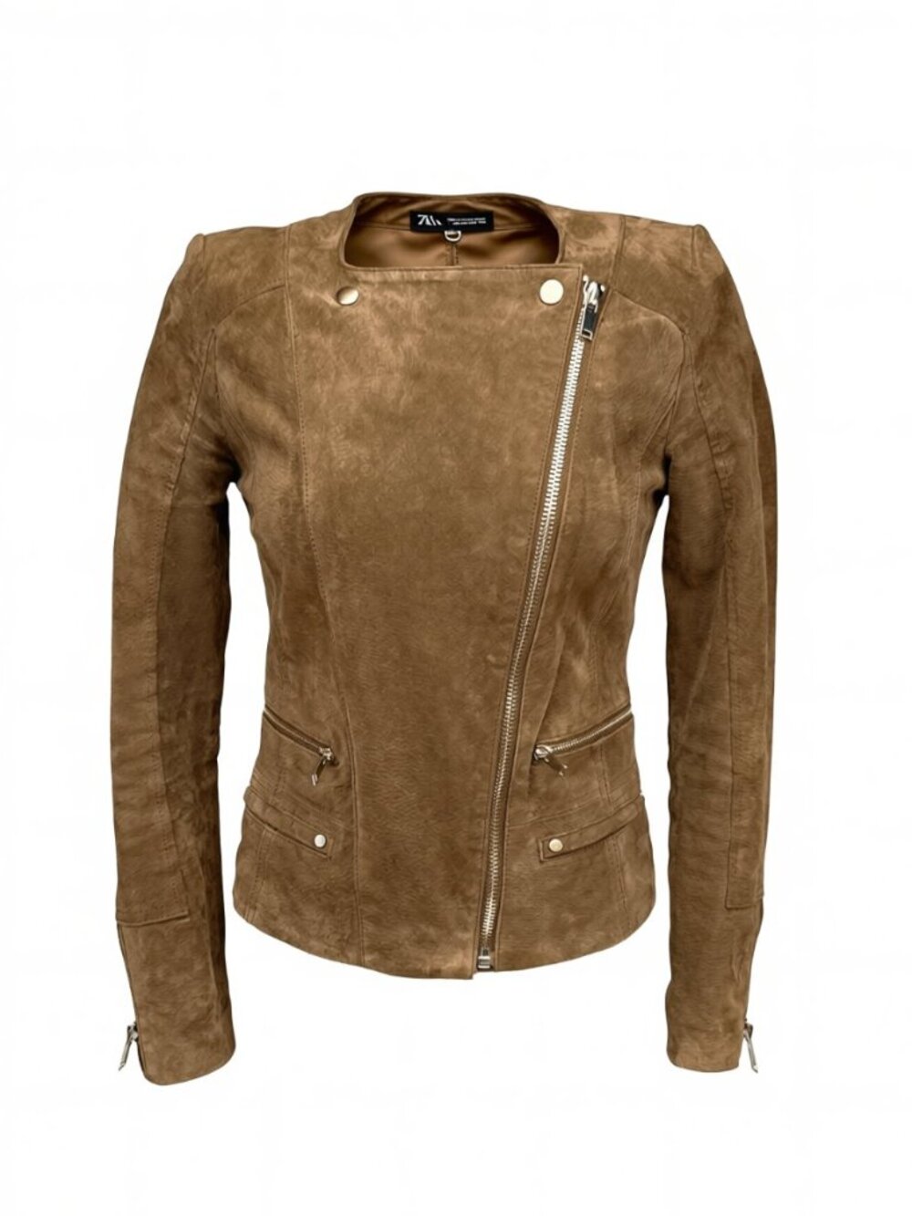 MNG Genuine Suede Leather Brown Moto Jacket Sz CA S / US XS